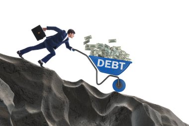 İş adamı, dolarlarla el arabasını yokuş aşağı itiyor