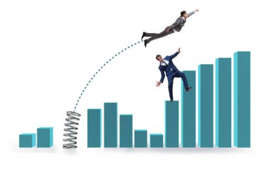 Businessman outperforming his competition jumping over clipart