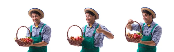 Jovem agricultor isolado no fundo branco — Fotografia de Stock