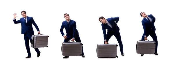 Junger Geschäftsmann mit Koffer auf weißem Hintergrund — Stockfoto