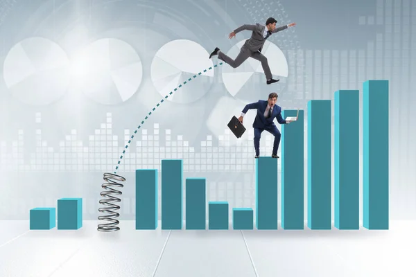 Businessman outperforming his competition jumping over — Stock Photo, Image