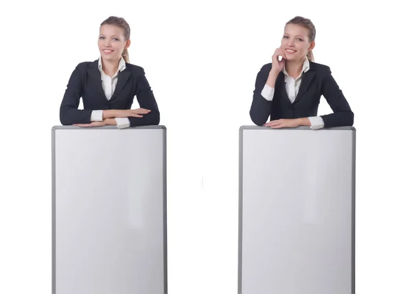 Woman businesswoman with blank board on white — Stock Photo, Image
