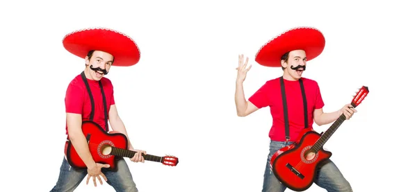 Mexikói gitáros elszigetelt a fehér — Stock Fotó