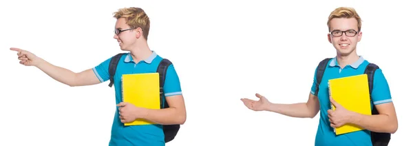 Jovem estudante isolado em fundo branco — Fotografia de Stock