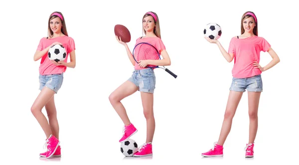 Donna con calcio su bianco — Foto Stock
