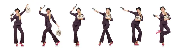 Mulher gangster com arma no conceito vintage — Fotografia de Stock