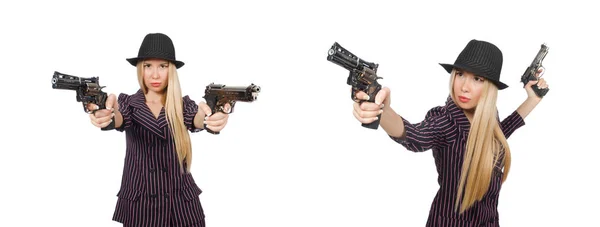 Женщина-гангстер с пистолетом в винтажной концепции — стоковое фото