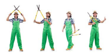 Beyaz izole makası ile komik adam