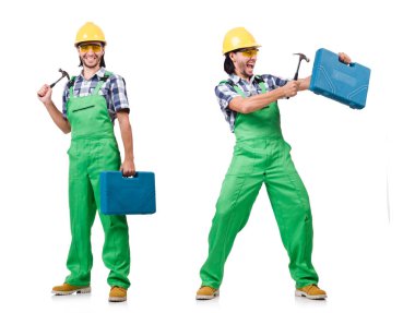 Sanayi işçisi beyaz arka planda izole edilmiş.