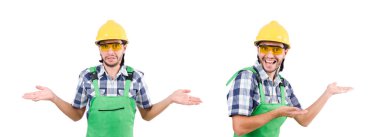 Sanayi işçisi beyaz arka planda izole edilmiş.