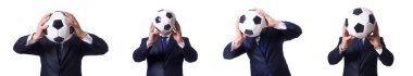 Businessman with football on white
