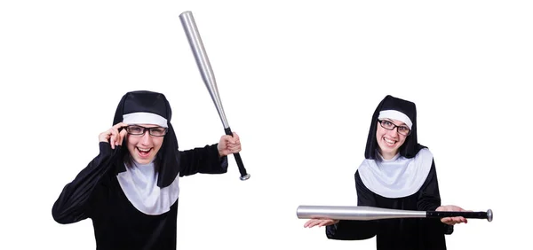 Монахиня с бейсбольной битой — стоковое фото