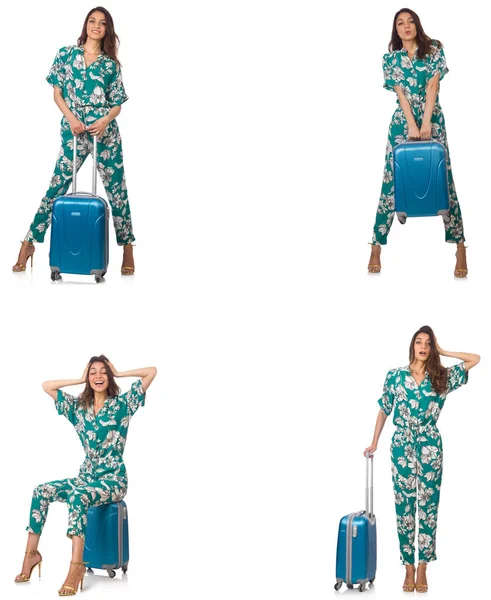 Mulher com suitacases se preparando para férias de verão — Fotografia de Stock