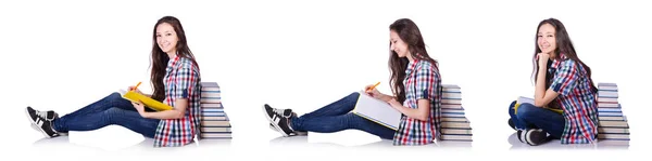 Jonge student met boeken geïsoleerd op de witte — Stockfoto