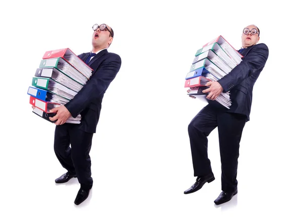 Hombre divertido con un montón de carpetas en blanco —  Fotos de Stock