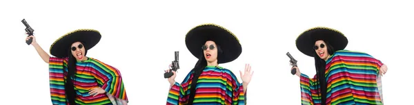 Mexicaanse vrouw in grappige concept op wit — Stockfoto