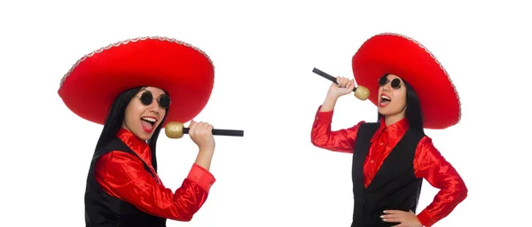 Mexican woman in funny concept on white — Stock Photo, Image