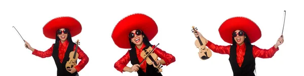 Mexikói nő hegedű elszigetelt fehér — Stock Fotó