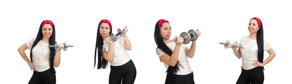 Jonge vrouw oefenen met halters — Stockfoto