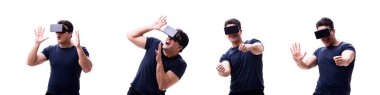 Sanal gerçeklik Vr gözlük izole o giyen genç yakışıklı adam