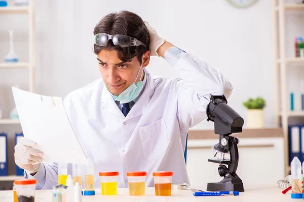 Jovem e bonito químico que trabalha no laboratório — Fotografia de Stock