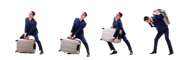 Businessman facing excess charges due to heavy suitcase — Stock Photo, Image