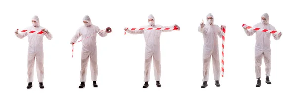 Forensic specialist in protective suit isolated on white — Stock Photo, Image