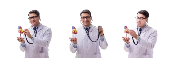 Médico joven con forma de corazón aislado en blanco —  Fotos de Stock