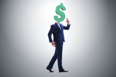 Kafası yerine dolar işareti olan bir iş adamı.