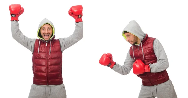 Hombre con guantes de boxeo aislados en blanco — Foto de Stock