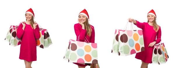 Молодая женщина в рождественской концепции покупок — стоковое фото