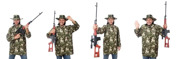Soldat med vapen isolerad på vit — Stockfoto