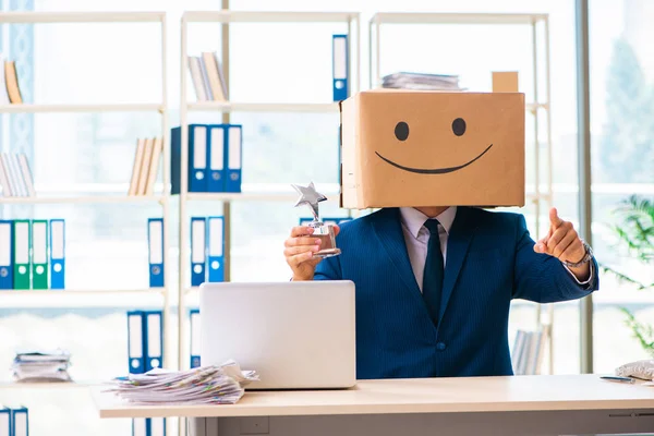 Happy Man Box Instead His Head — Stock Photo, Image