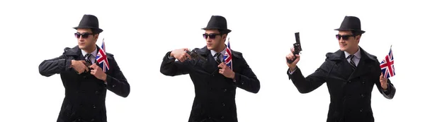 Man spy med pistol och usa flagga isolerad på vit bakgrund — Stockfoto