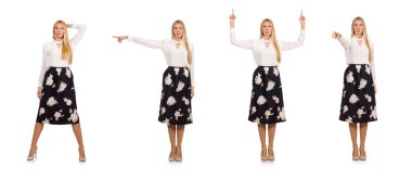 Siyah etekli, beyaz çiçekli güzel bir kız.