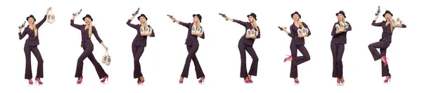 Mulher gangster com arma no conceito vintage — Fotografia de Stock