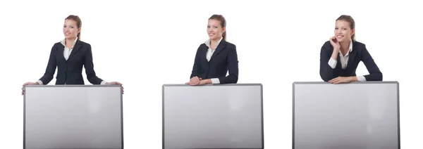 Woman businesswoman with blank board on white — Stock Photo, Image