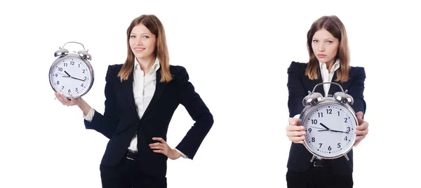 Mujer de negocios con reloj aislado en blanco — Foto de Stock