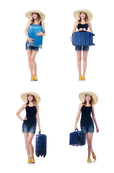 Nő a felkészülés a nyaralás suitacases — Stock Fotó