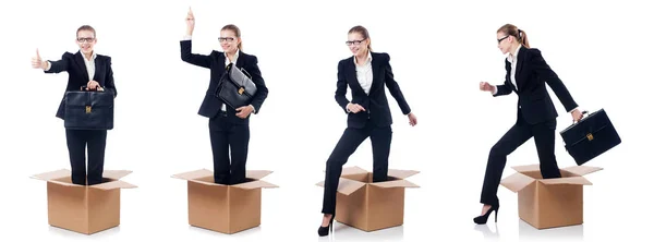 Woman in thinking out of box concept — Stock Photo, Image