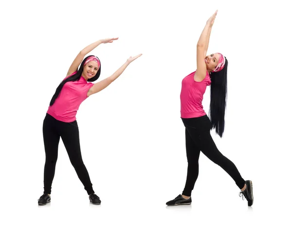 Mulher fazendo exercícios em branco — Fotografia de Stock