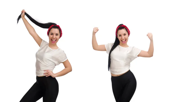 Mujer Haciendo Ejercicios Blanco — Foto de Stock