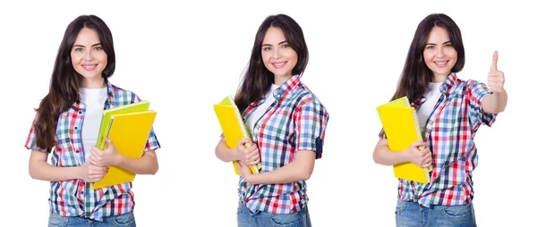 Estudante menina com livros sobre branco — Fotografia de Stock