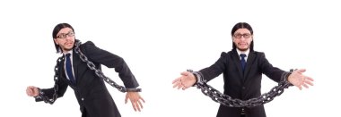 Zincirli bir adam beyazda soyutlanmış