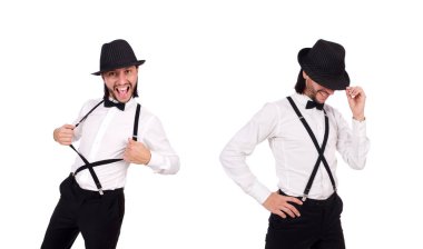 Genç beyaz izole şapkayı beyle