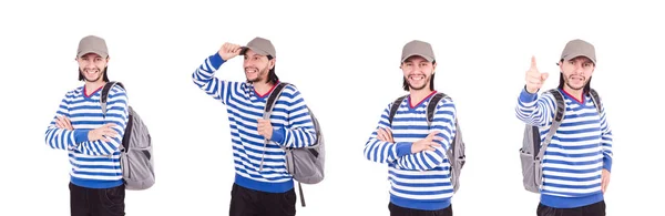 Estudante com mochila isolada no branco — Fotografia de Stock