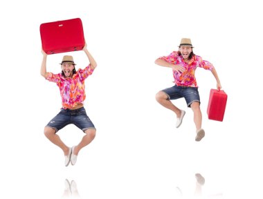 Turist üzerinde beyaz izole çanta