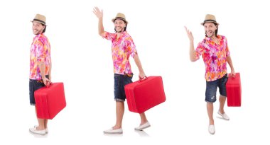 Turist üzerinde beyaz izole çanta