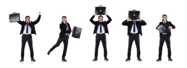 Genç işadamı evrak çantasını beyaza sardı.