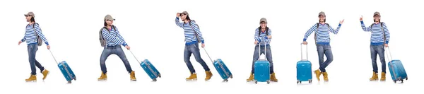 Turista s taškami izolovaných na bílém — Stock fotografie